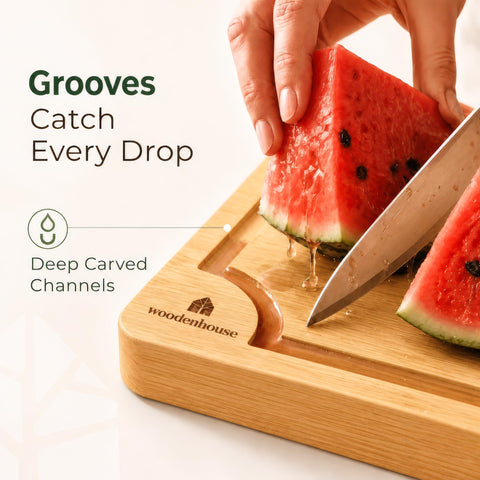 Woodenhouse bamboo grain texture detail showing durable, knife-friendly surface