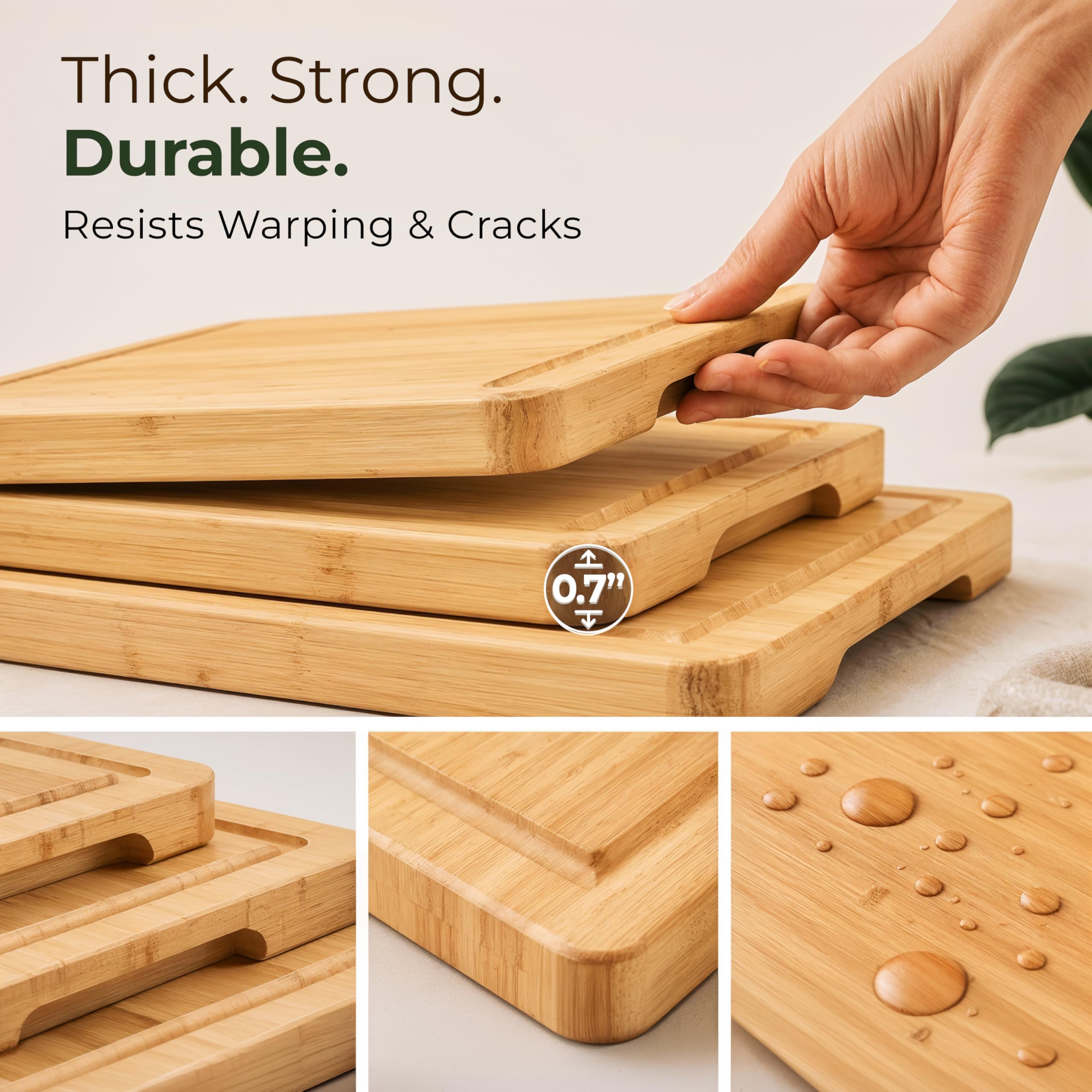 Woodenhouse close-up of deep juice groove capturing liquids to keep counters clean