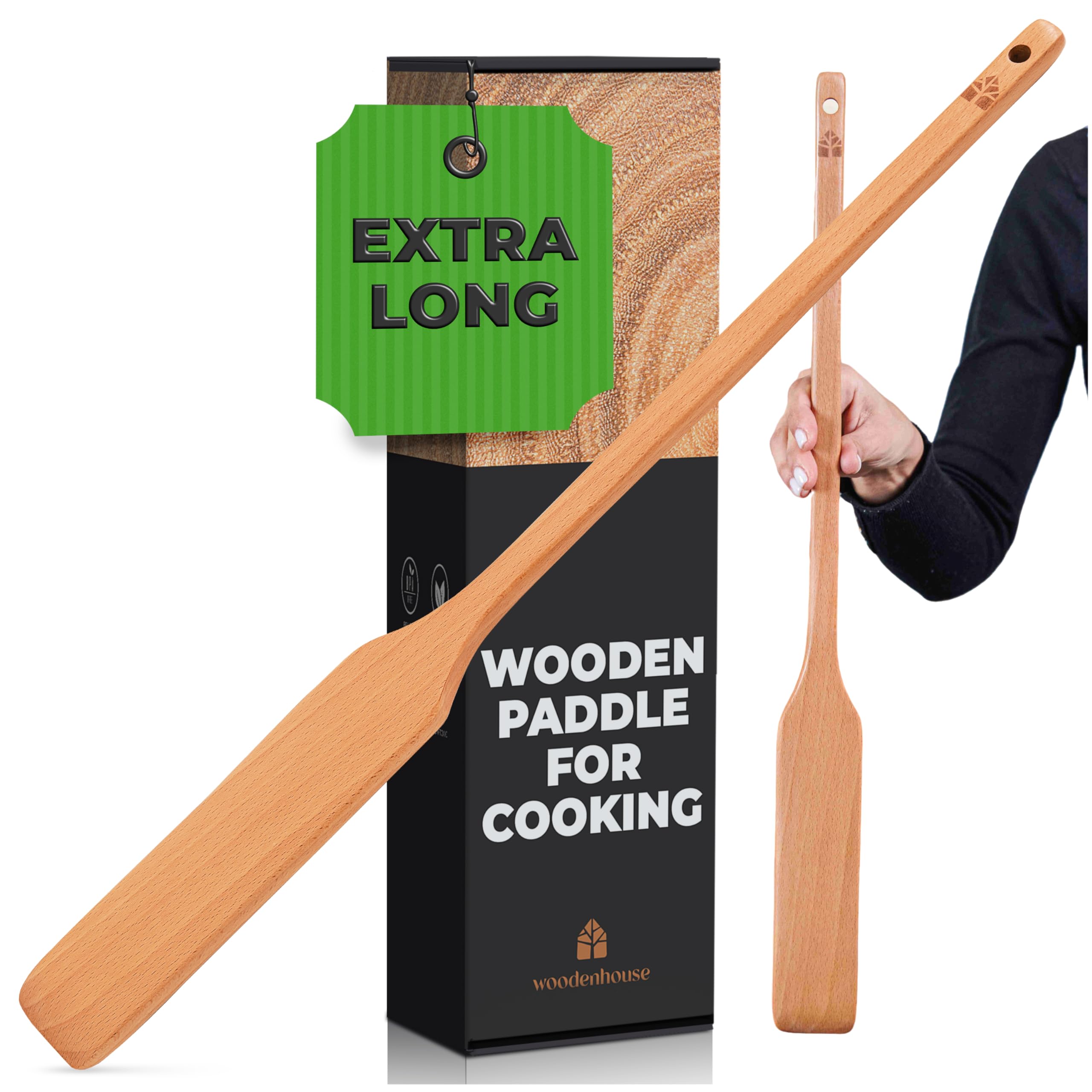 Woodenhouse front view of 24-inch beech paddle showing full length and shape, durable reach