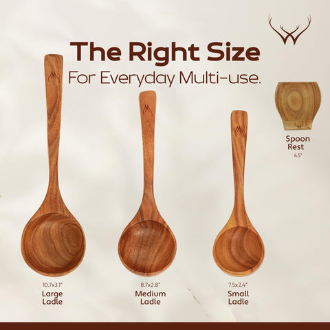 WOODLANDS USA large ladle serving soup from pot, precise portioning benefit