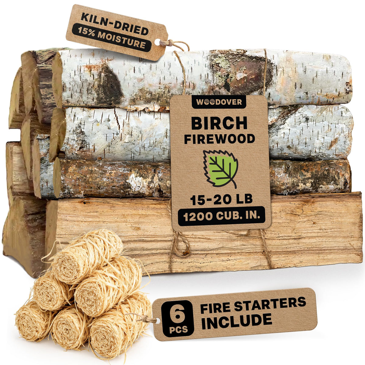 Woodover front packaging showing bundle and bright flame benefit