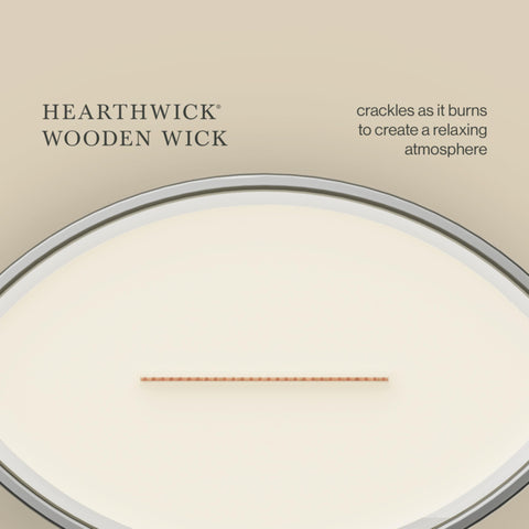 WoodWick(ウッドウィック) candle staged in living room offering cozy, fragrant atmosphere