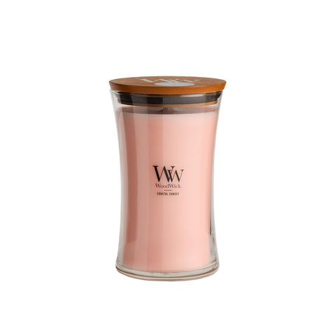 WoodWick front packaging showing Coastal Sunset scent and elegant hourglass design