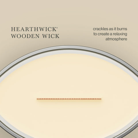 WoodWick label close-up displaying Café Sweets scent notes and details