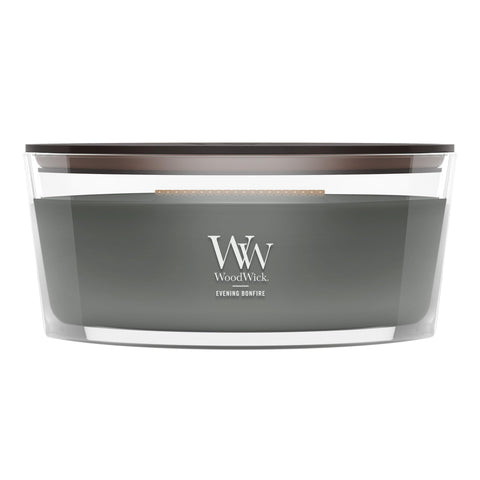 WoodWick(ウッドウィック) Evening Bonfire front view showing ellipse vessel and ambiance