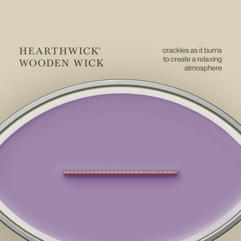 WoodWick product label close-up showing fragrance names and ingredient clarity benefit