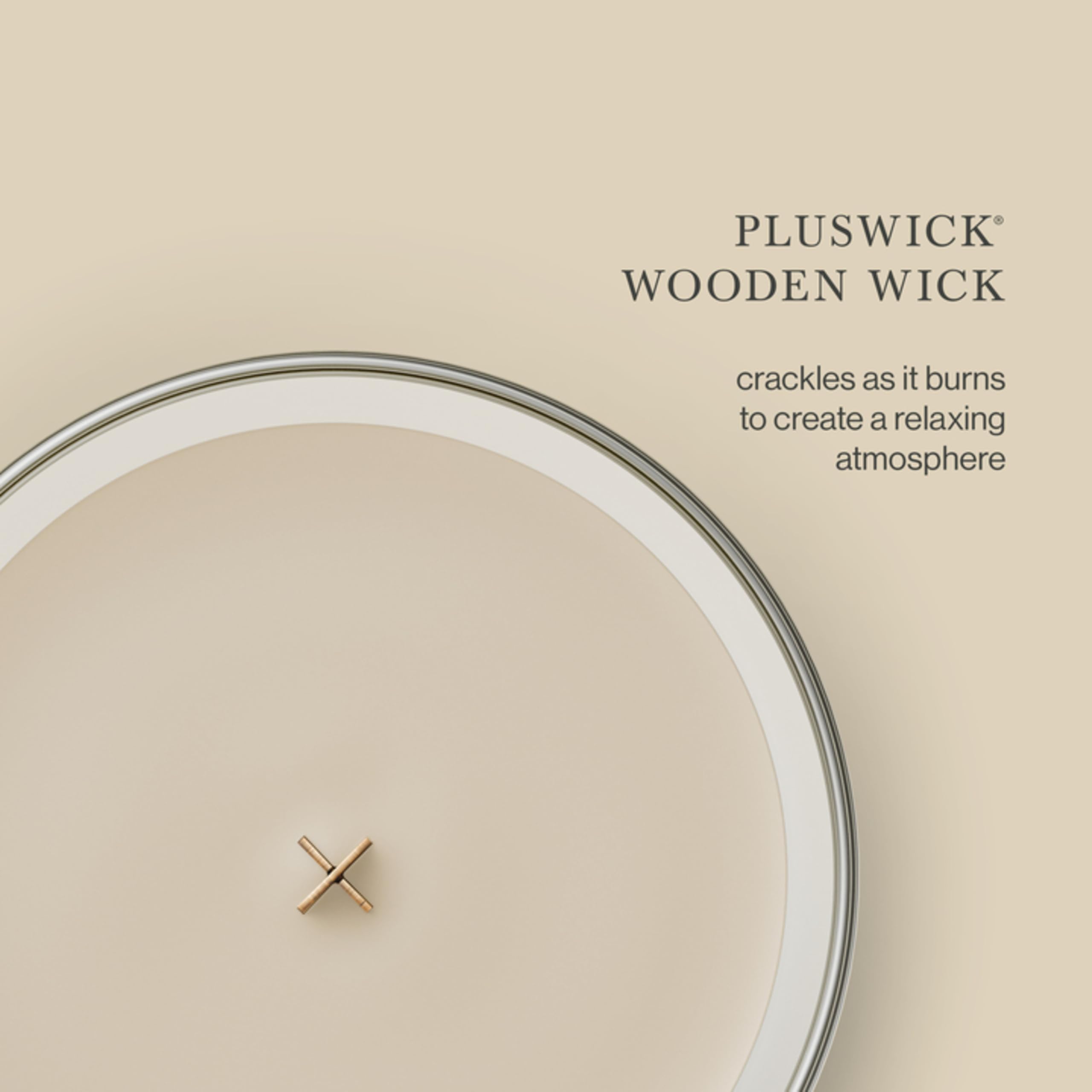 WoodWick Patchouli Crème jar profile showing flared glass design and elegant look benefit