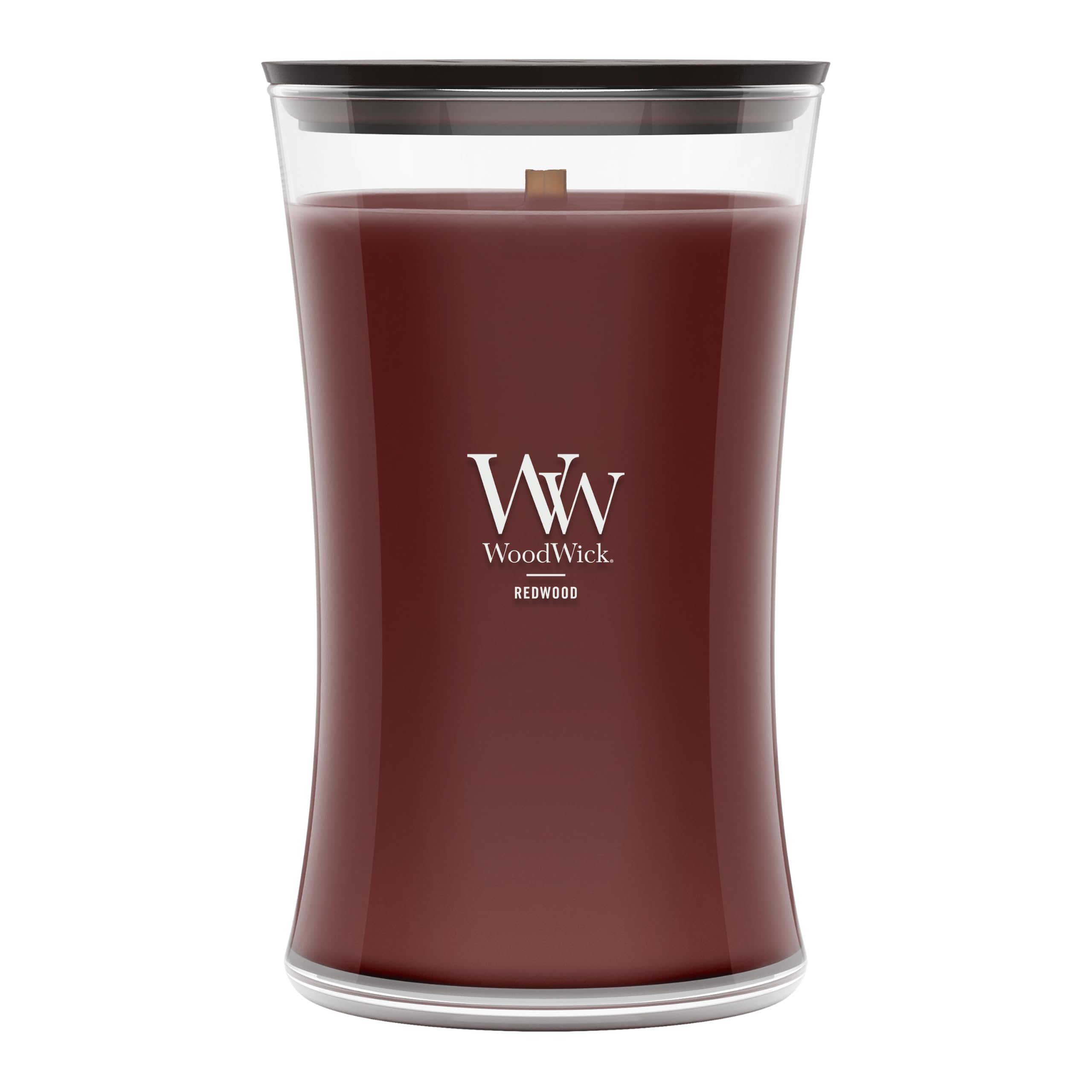 WoodWick(ウッドウィック) hourglass front view showing elegant jar and lid, adds style