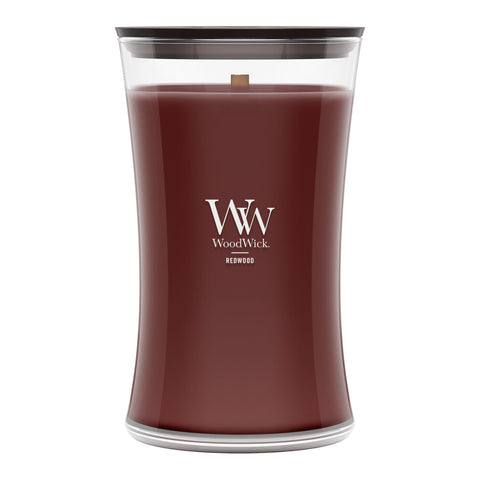 WoodWick(ウッドウィック) hourglass front view showing elegant jar and lid, adds style