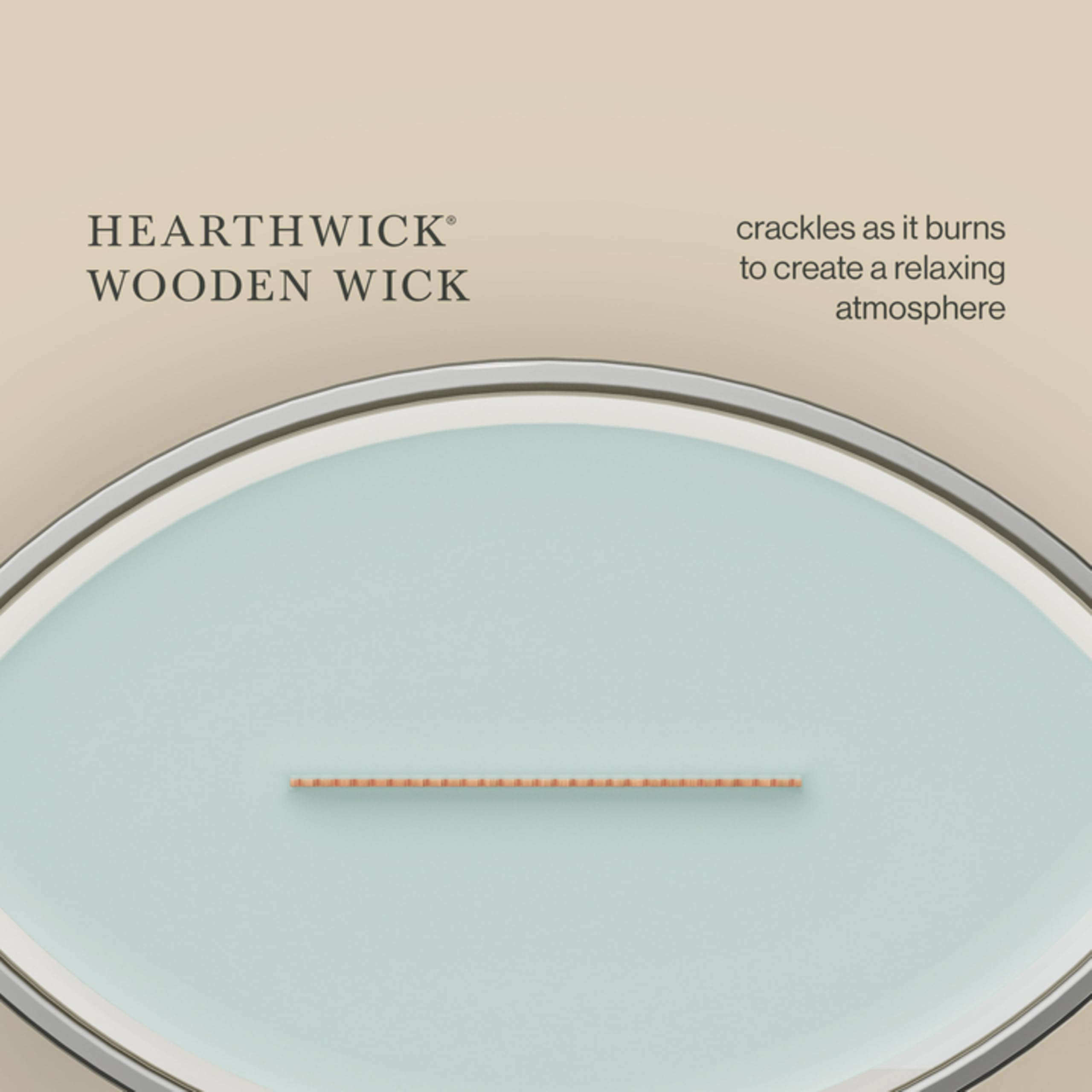 WoodWick candle in a styled living room creating calm scent and warm lighting