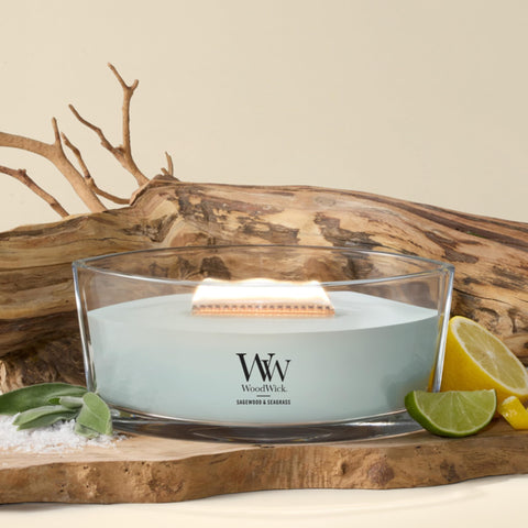 WoodWick wooden Hearthwick wick close-up showcasing crackling sound and cozy ambiance