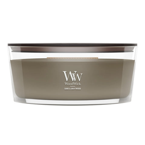WoodWick(ウッドウィック) front view ellipse candle showing label and shape benefit cozy decor