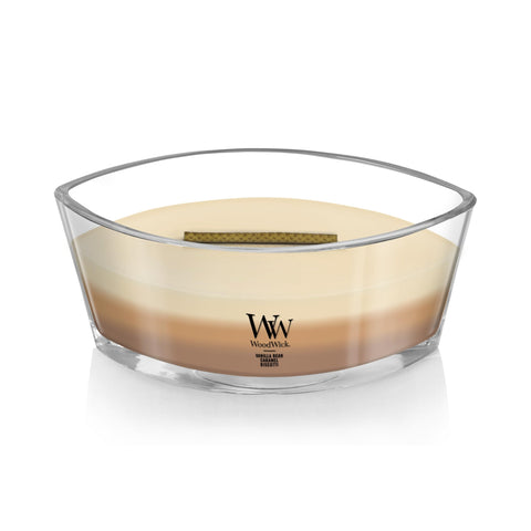 WoodWick layered wax cross-section showing trilogy scents blending benefit
