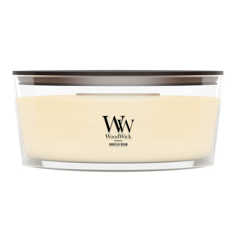 WoodWick(ウッドウィック) front packaging showing elegant vanilla scent, inviting atmosphere