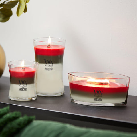 WoodWick packaged candle gift box styled for holiday presentation and gifting ease