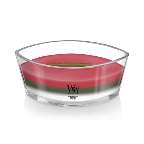 WoodWick top view showing three colored wax layers and layered fragrance detail