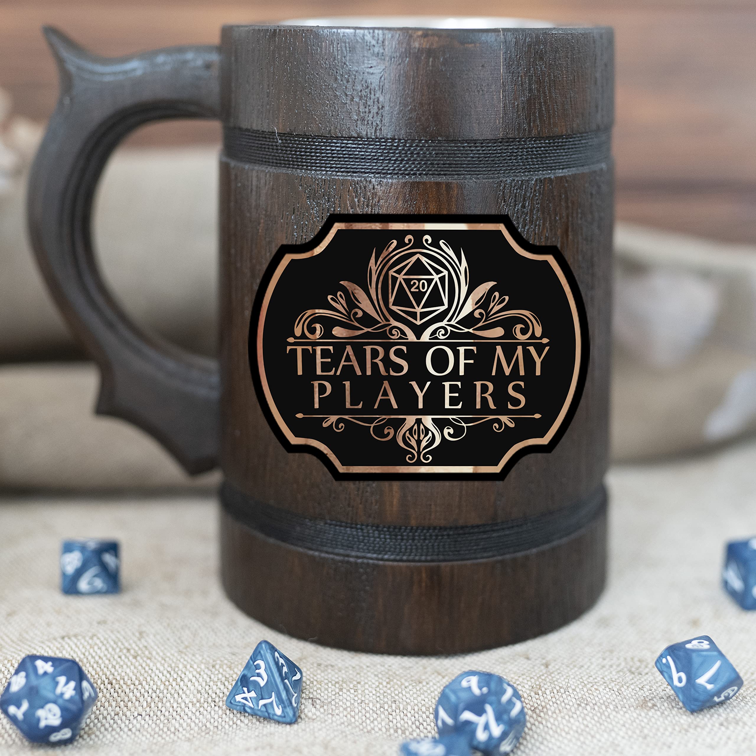 WoodwithMood mug on gaming table showing themed atmosphere benefit for DnD nights
