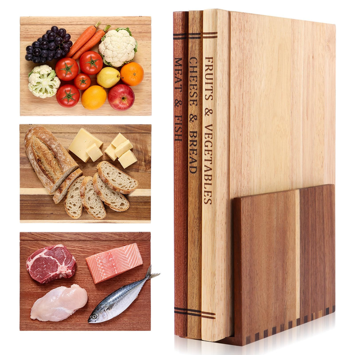 WoofWahouse front view of book-shaped cutting board set shows design and gift appeal