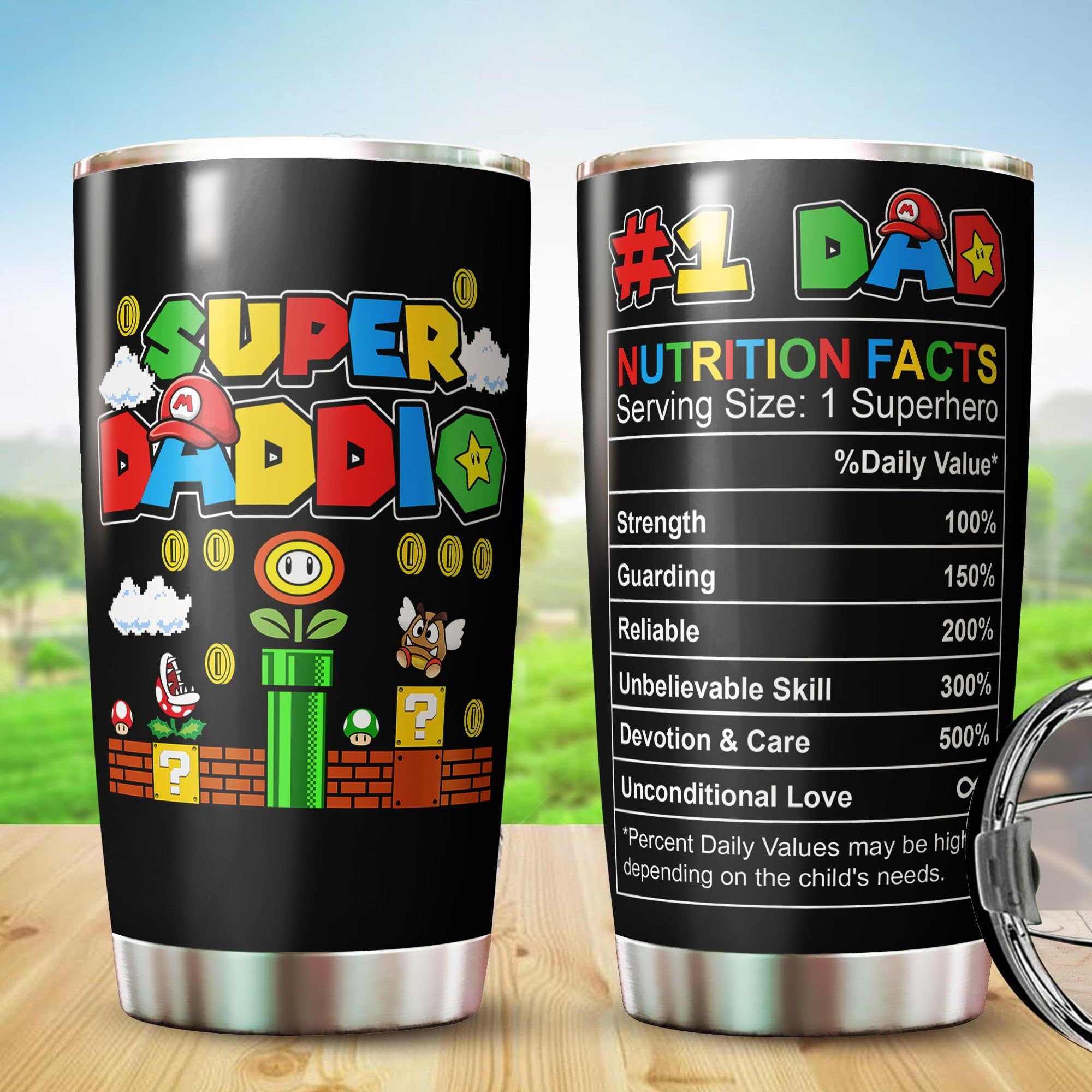 WOOKOO Dad tumbler lid detail demonstrating spill-resistant design