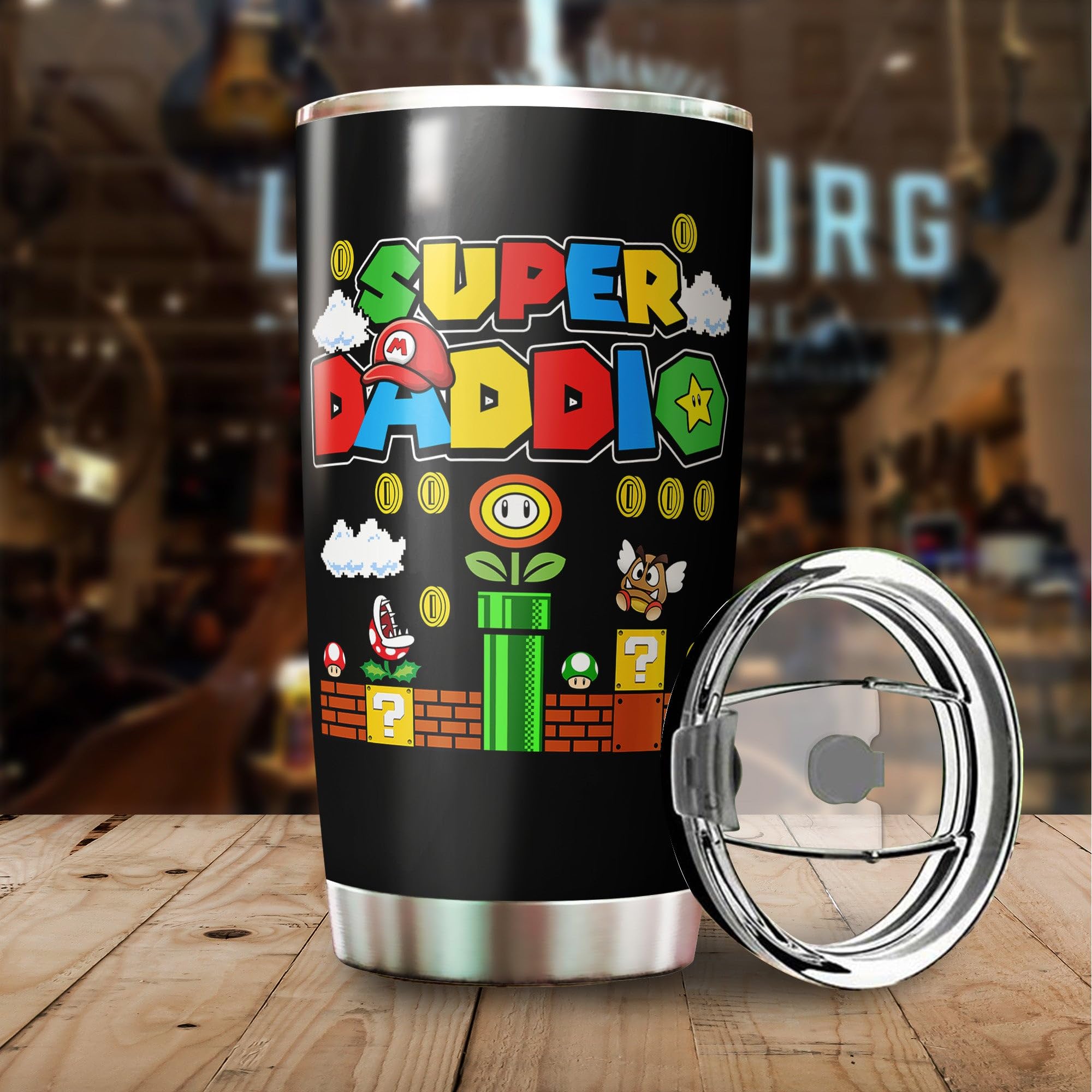 WOOKOO Dad tumbler side profile showing slim shape and cup-holder fit