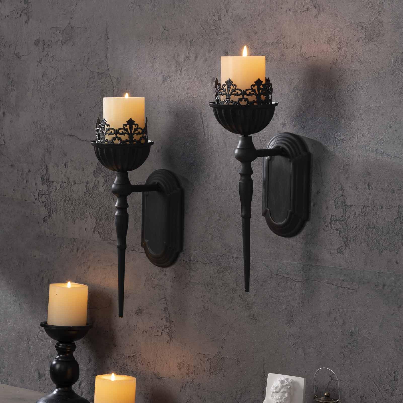 WOPARTY sconces with candles lit creating warm ambient light and moody atmosphere