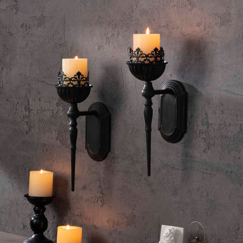 WOPARTY sconces with candles lit creating warm ambient light and moody atmosphere