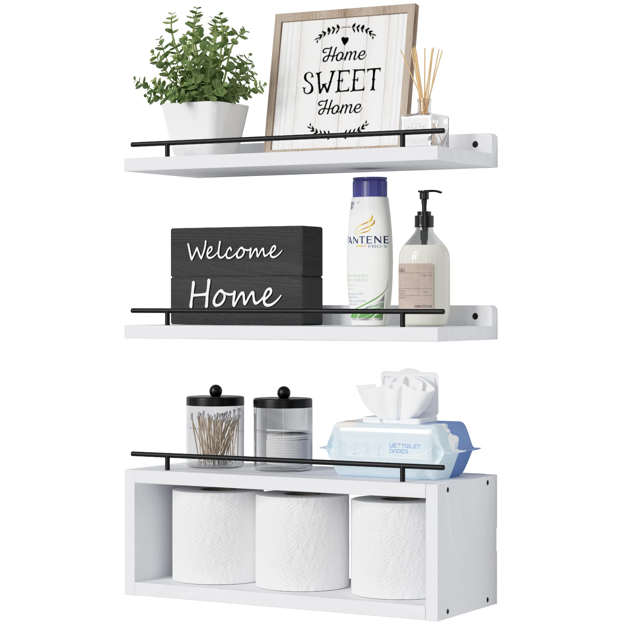 WOPITUES front view of assembled white shelves showing clean storage benefits