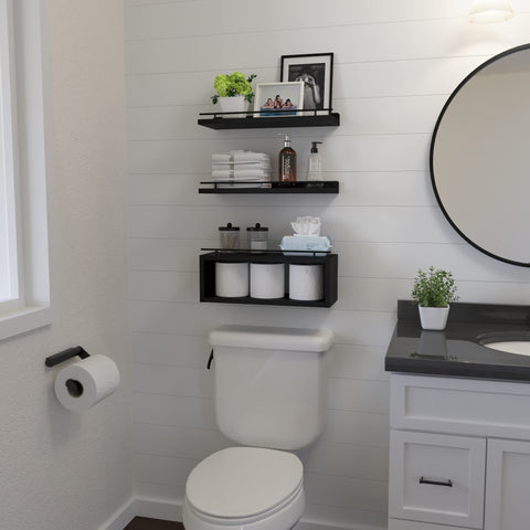 WOPITUES shelves installed over toilet demonstrating space-saving bathroom organization