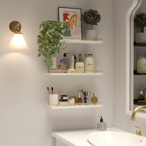 WOPITUES shelves styled in living room displaying photos and small plants