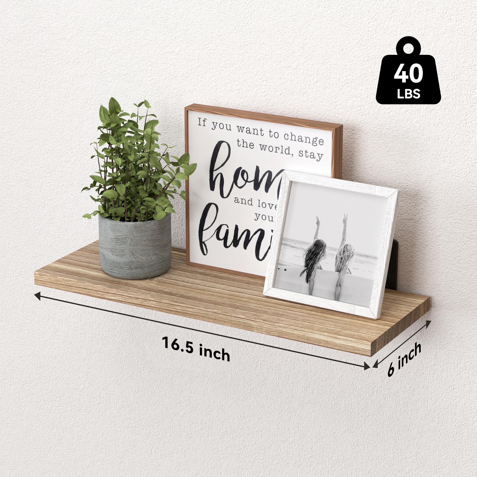 WOPITUES shelf beside a book for scale showing 16.5×6 inch size for narrow spaces