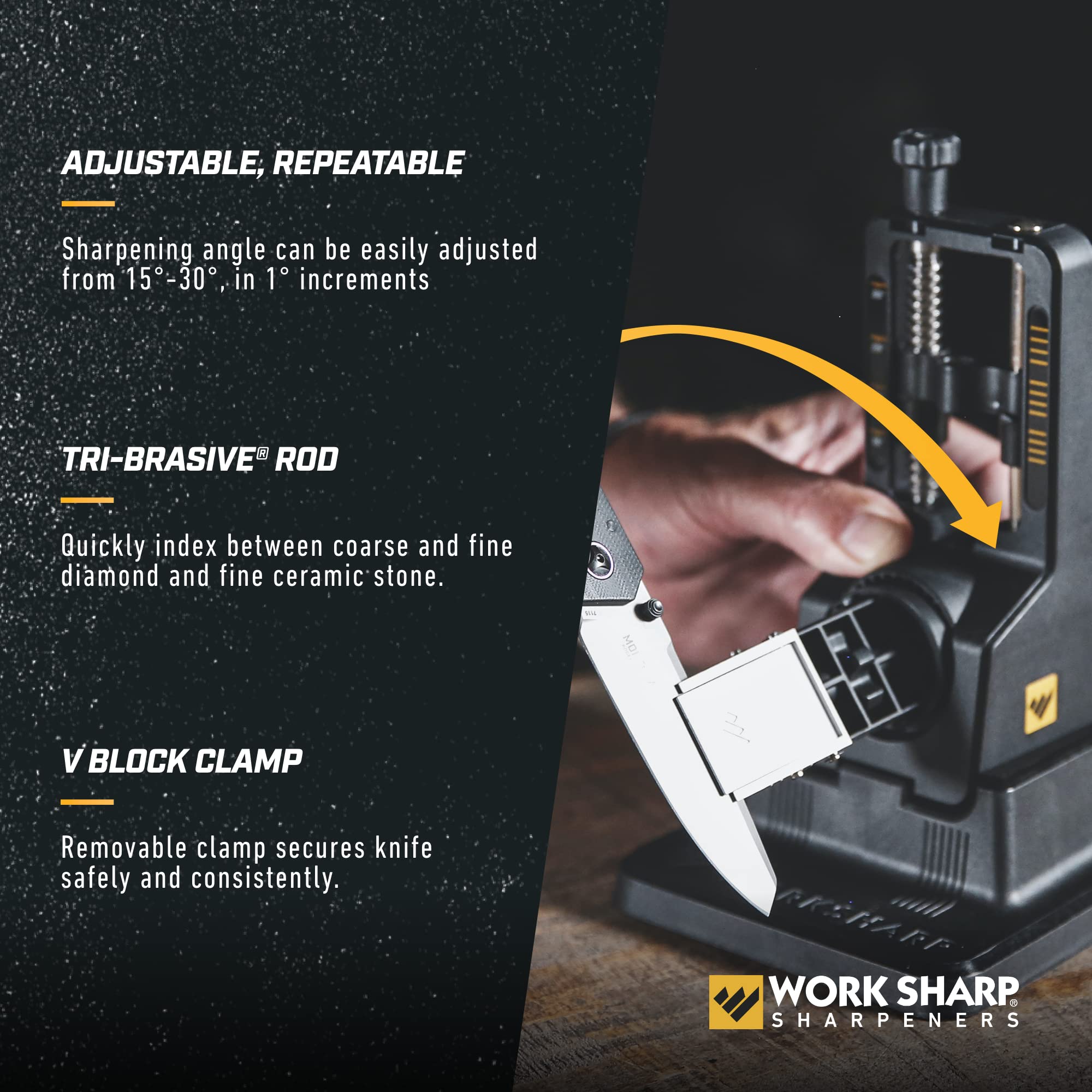 WORK SHARP angle selector dial displaying precise 15°–30° adjustments