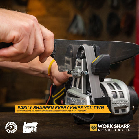 WORK SHARP close-up of abrasive belt texture for consistent material removal