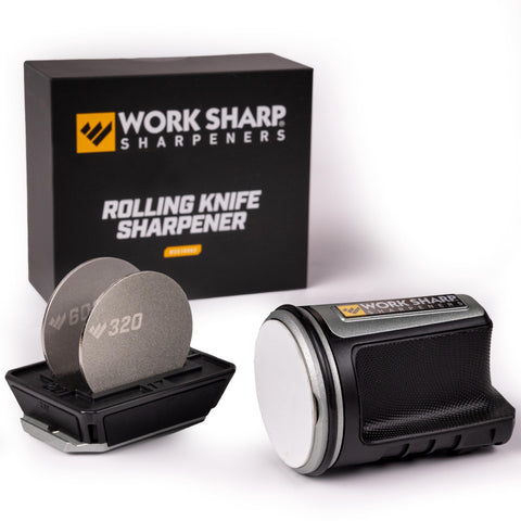 WORK SHARP front packaging showing compact sharpener and benefits
