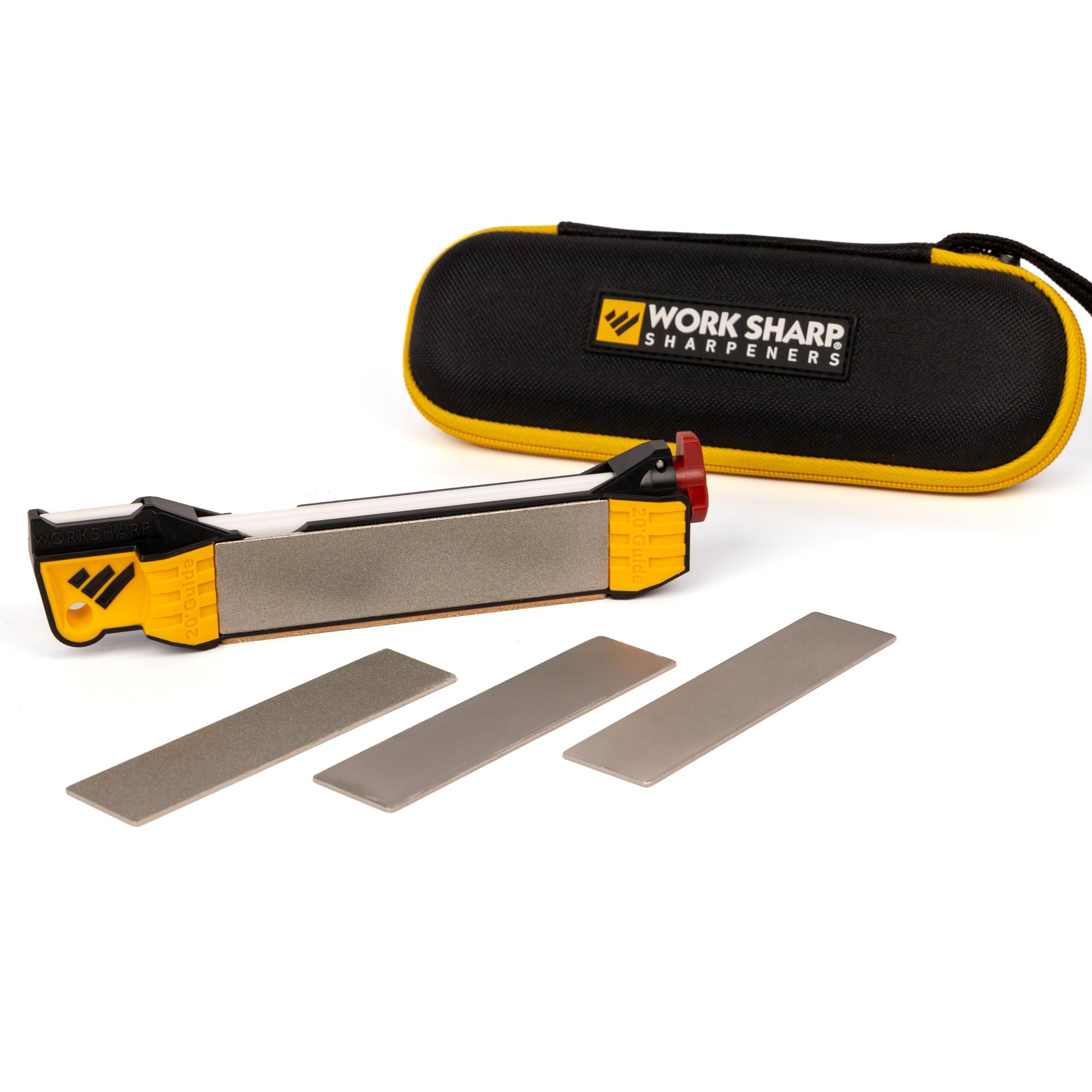 WORK SHARP front view with case showing compact travel-ready kit and protection