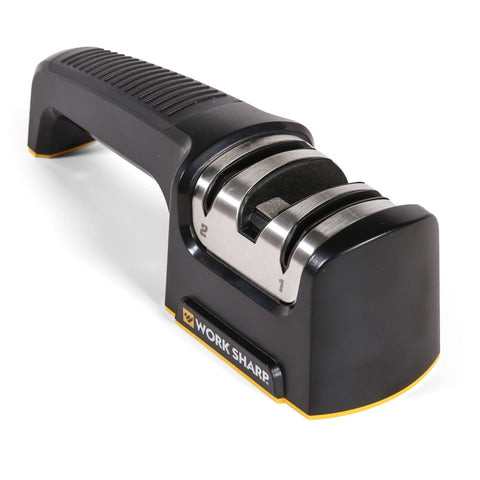 WORK SHARP front view showing compact design and two-stage slots for fast sharpening