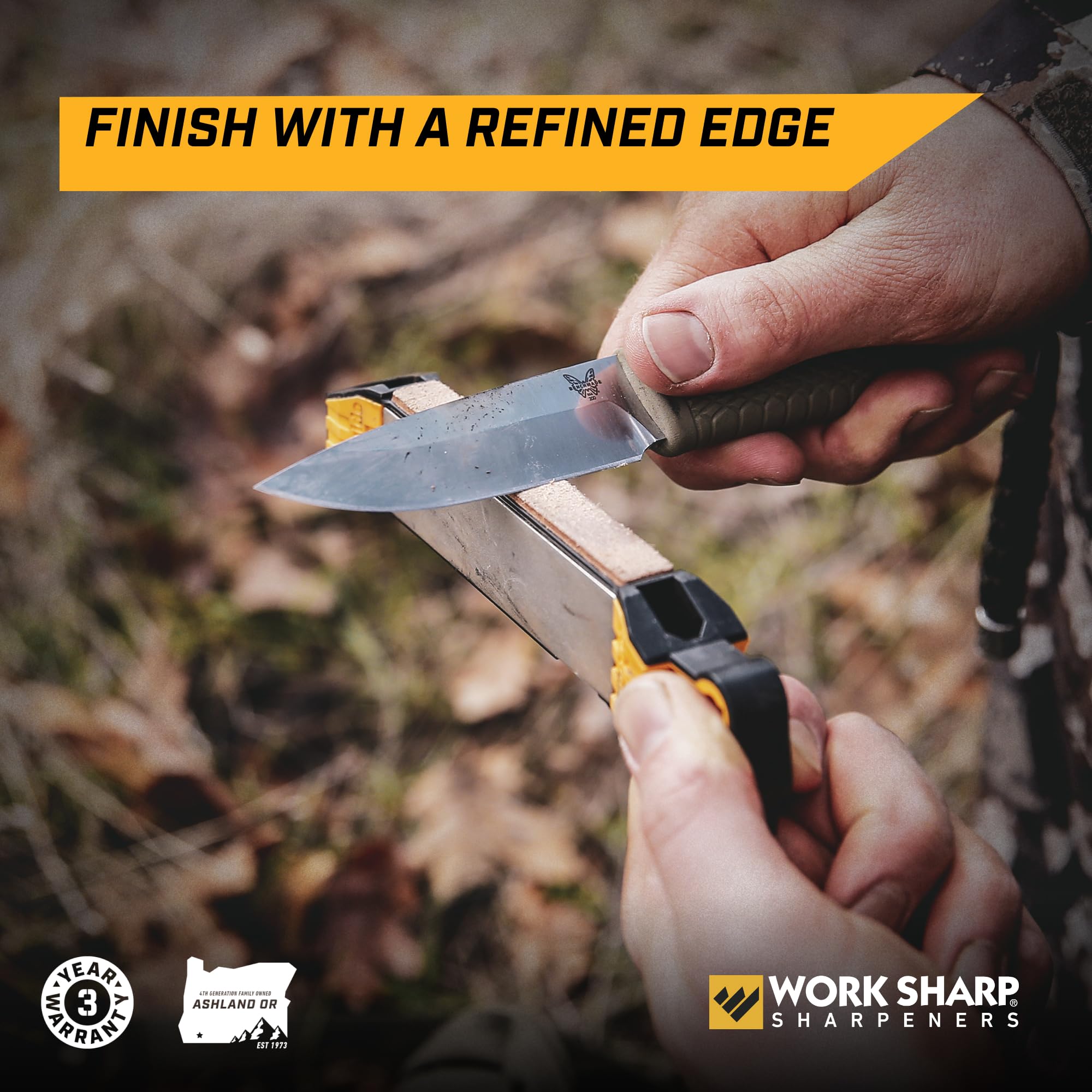 Work Sharp in use sharpening a hunting knife for reliable edge
