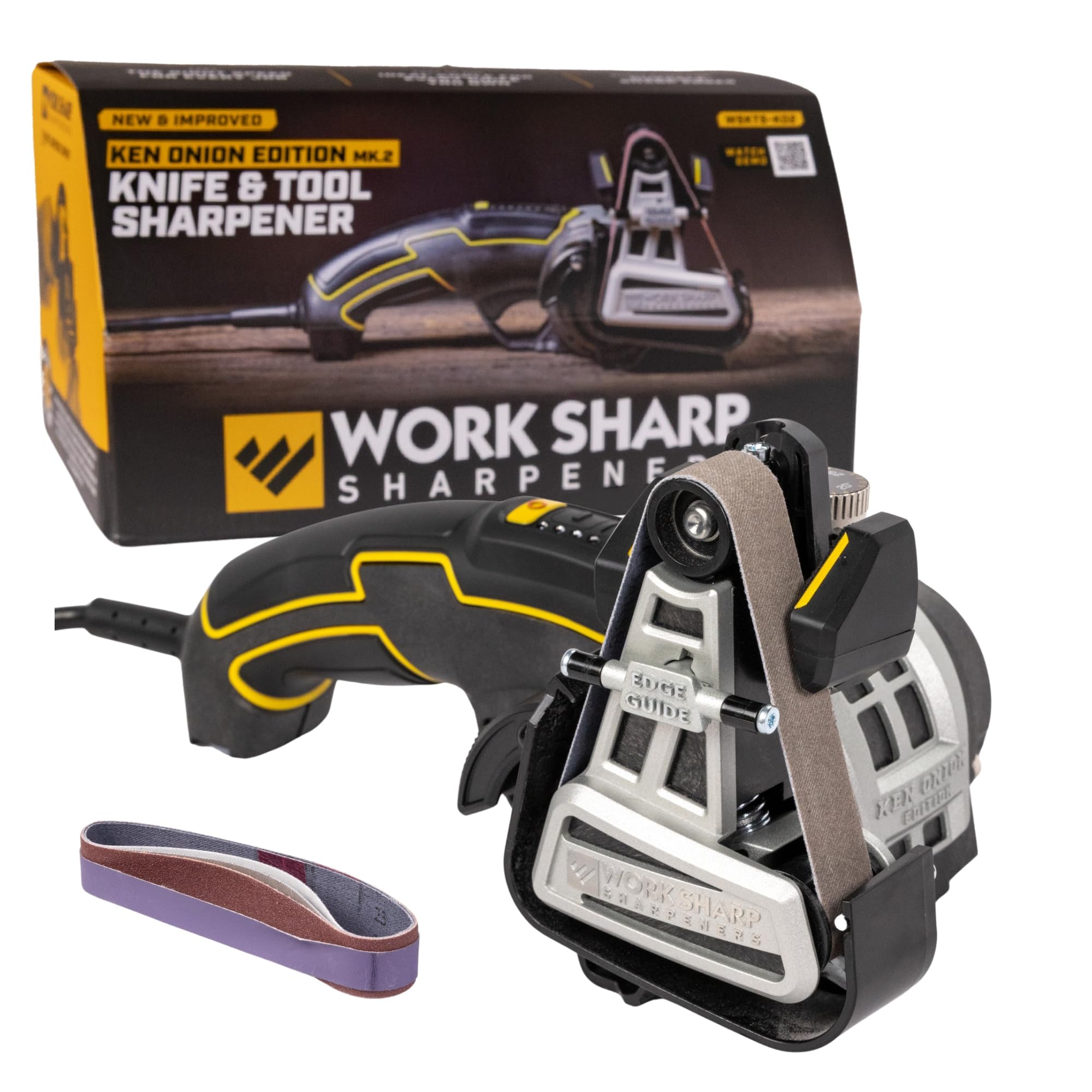 WORK SHARP front view showing compact sharpener and stable base benefit precision