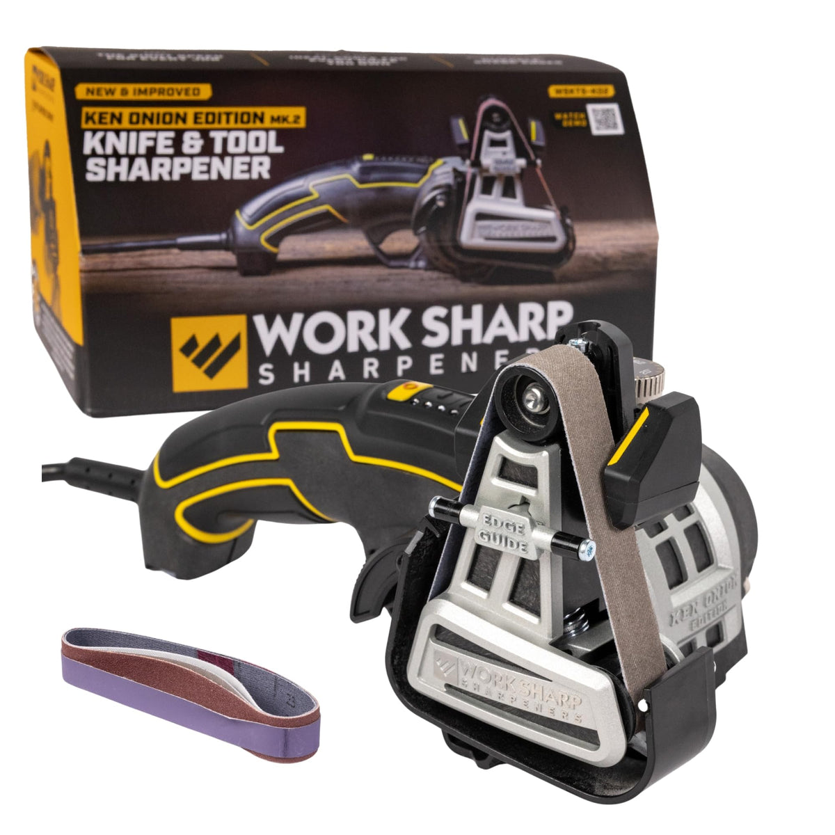 WORK SHARP front view showing compact sharpener and stable base benefit precision
