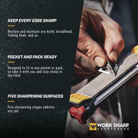 Work Sharp on a campsite table showing travel-ready edge maintenance
