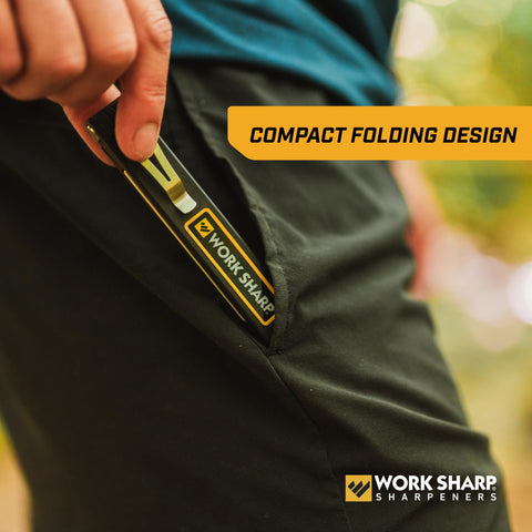 WORK SHARP handle close-up showing non-slip grip for safer control
