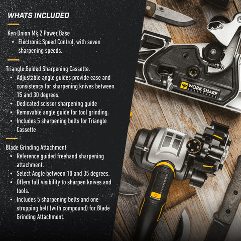 WORK SHARP included belts and accessories packaged for immediate use