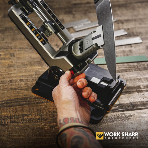 Work Sharp sharpening a small pen knife demonstrating fine-angle capability