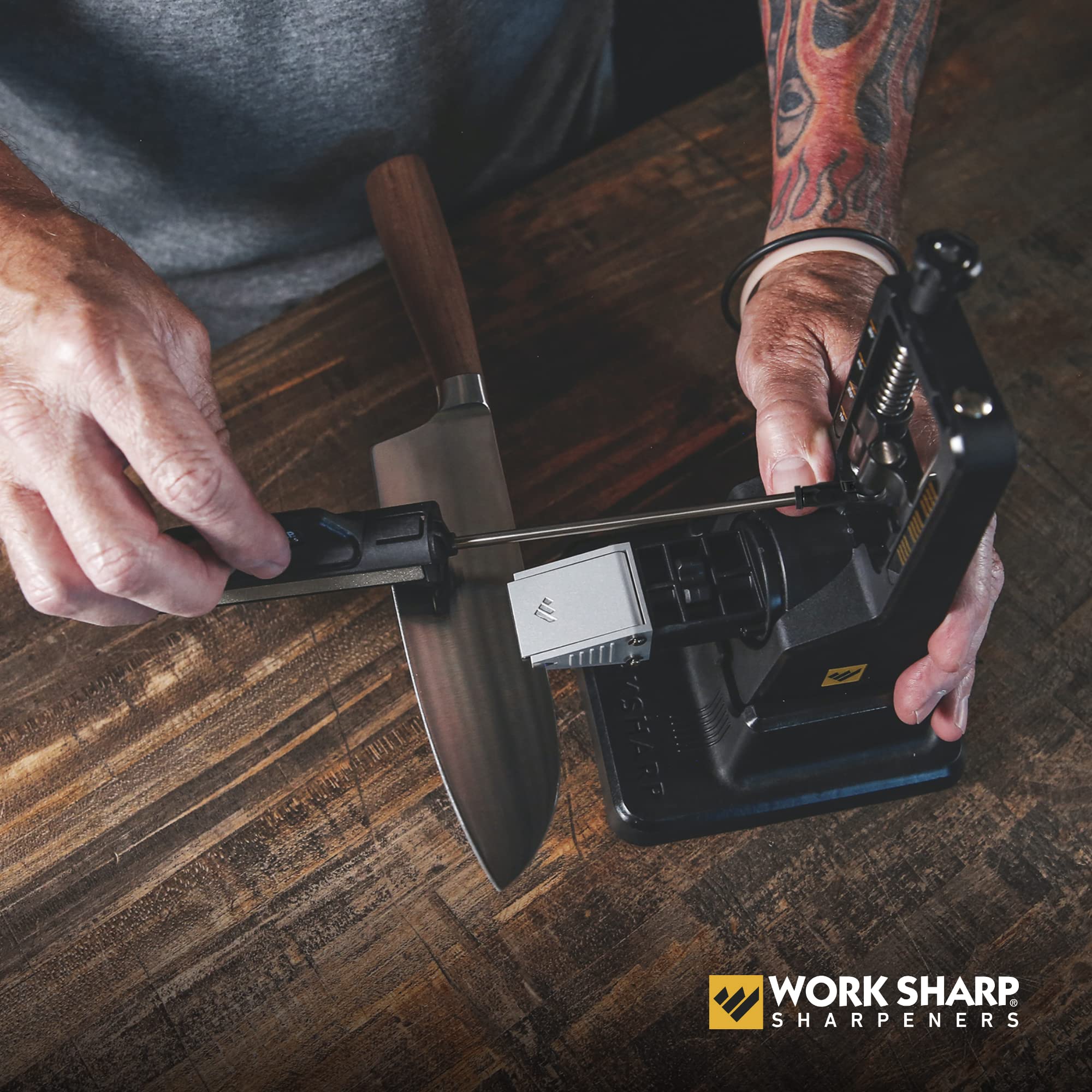 WORK SHARP sharpening a pocket knife demonstrating controlled guided strokes