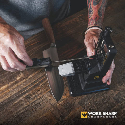 WORK SHARP sharpening a pocket knife demonstrating controlled guided strokes