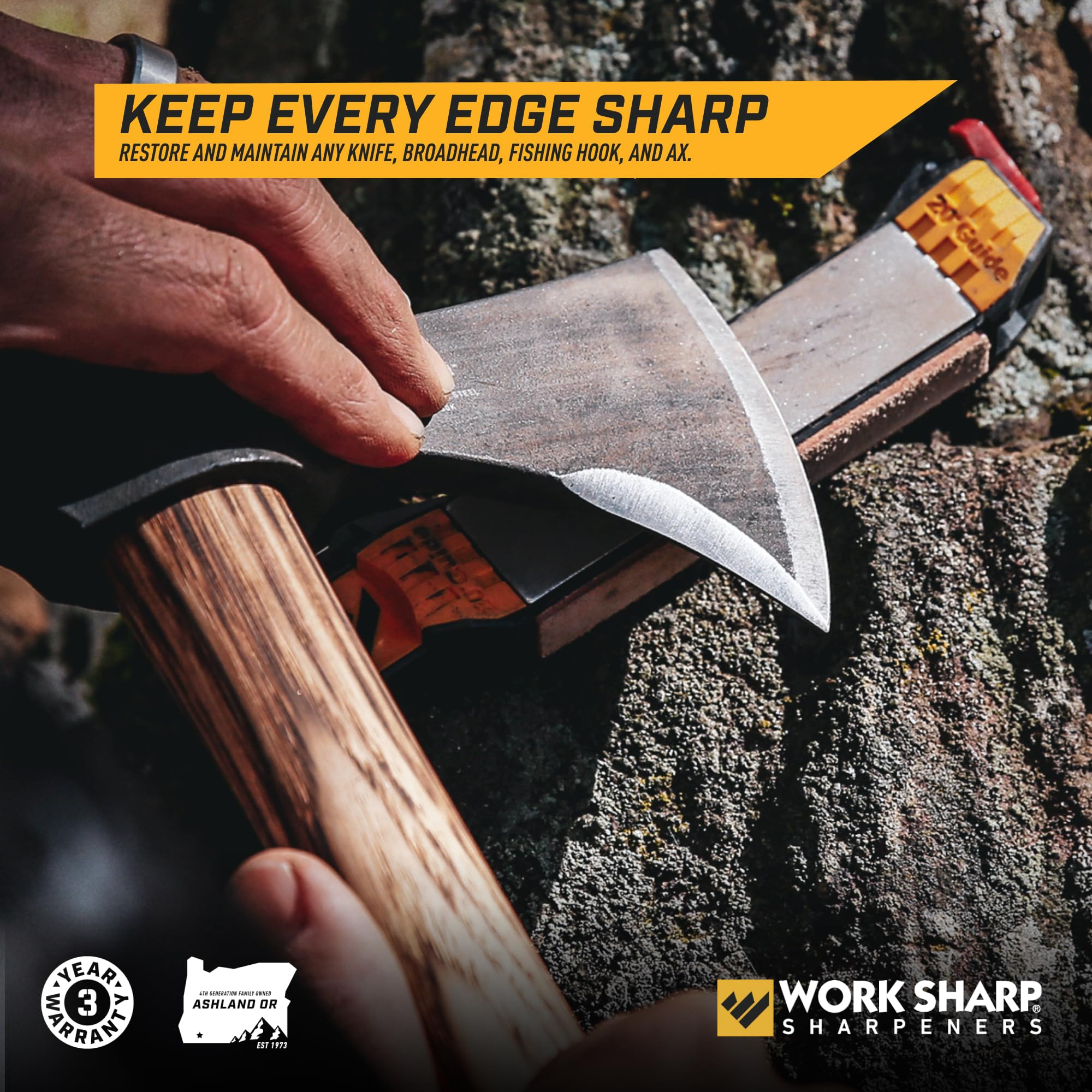 WORK SHARP size comparison with pocket knife showing compact portability