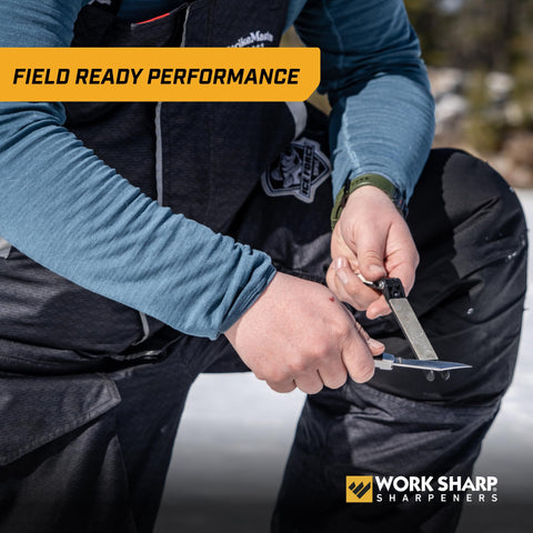 WORK SHARP sharpener inside backpack showing travel-ready convenience