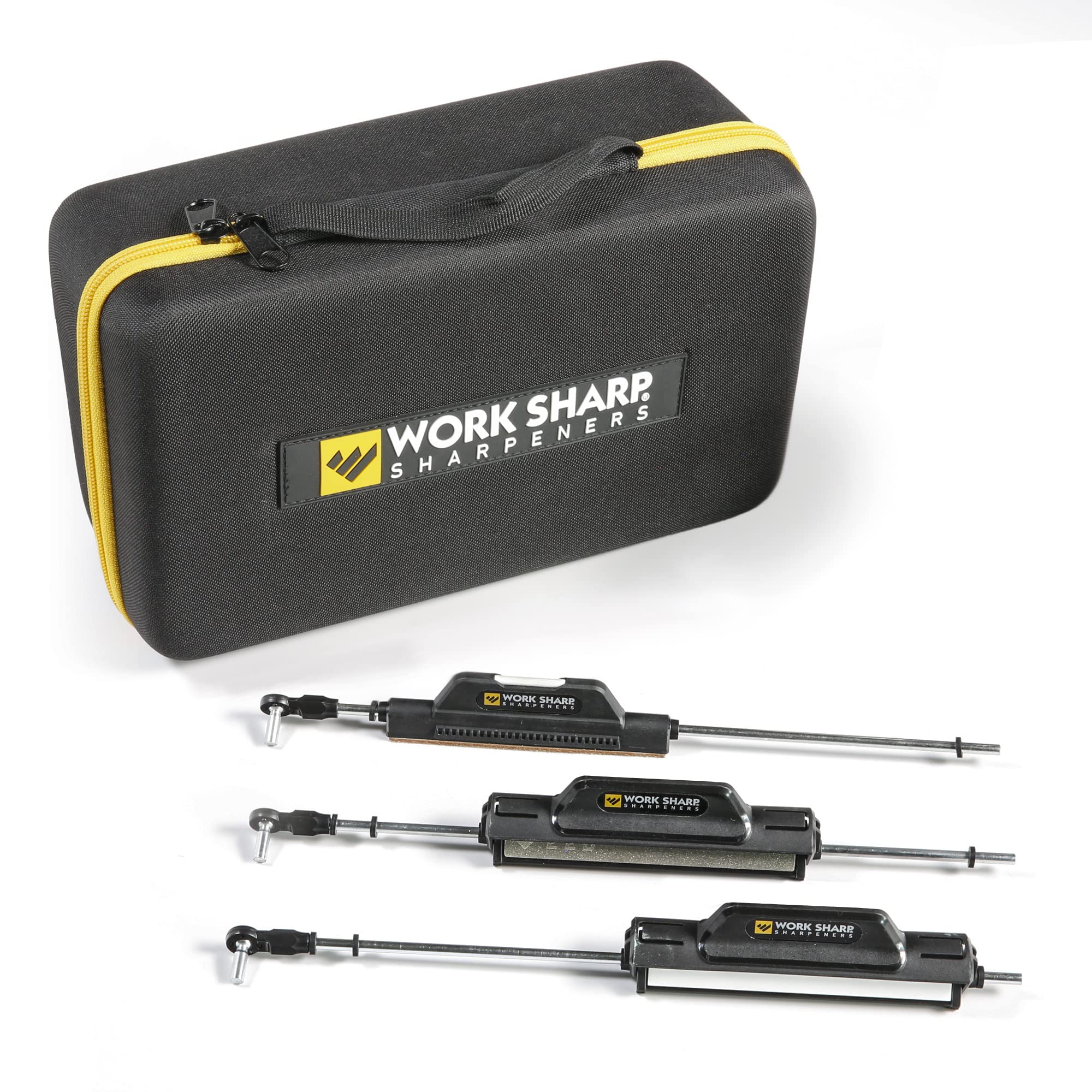 WORK SHARP kit front view showing organized abrasives and quick access storage benefit