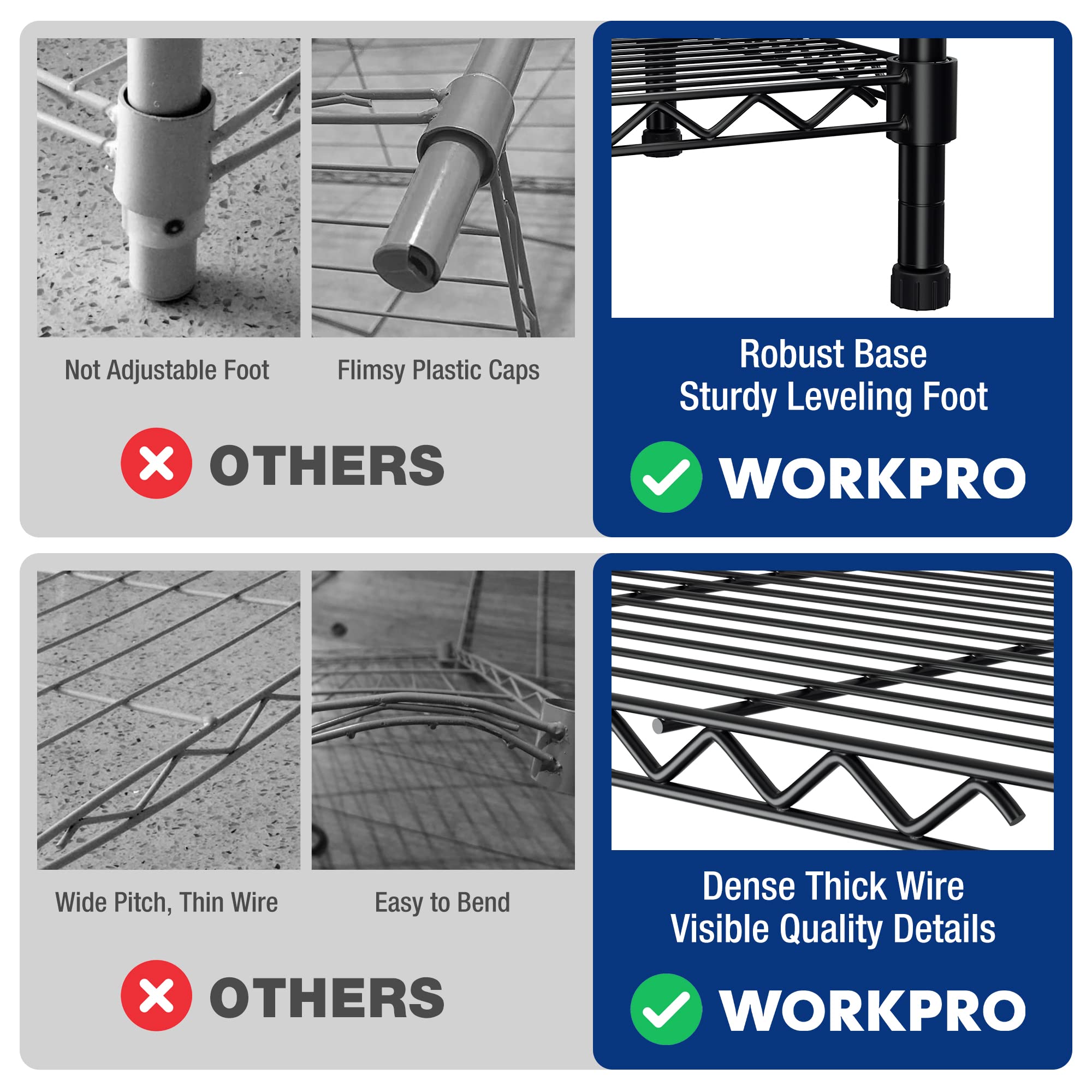 WORKPRO demo of adjustable shelf heights for flexible storage configurations