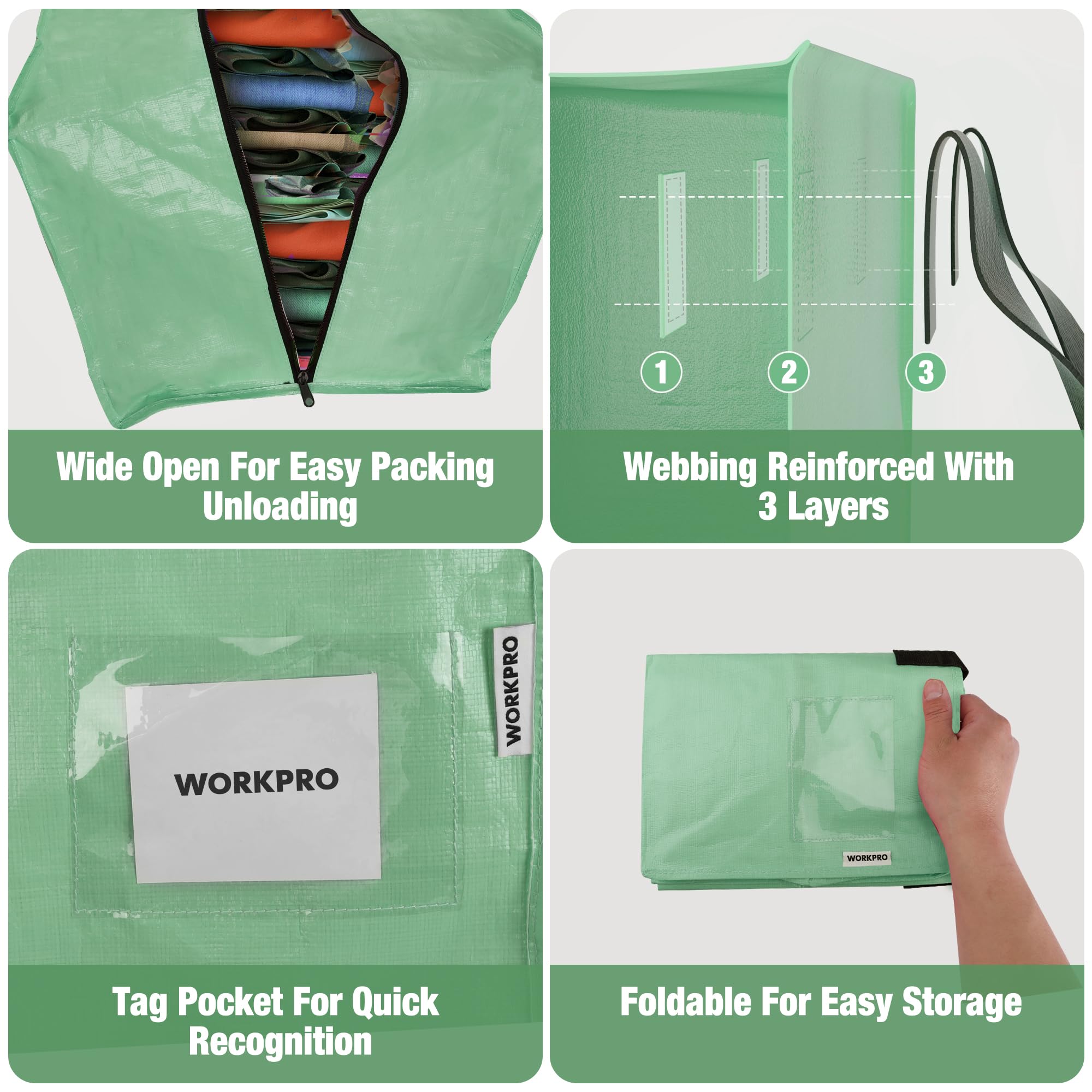 WORKPRO bag folded flat in closet saving space when not in use