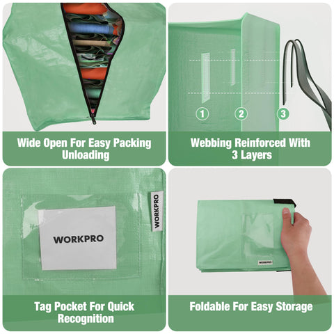WORKPRO bag folded flat in closet saving space when not in use